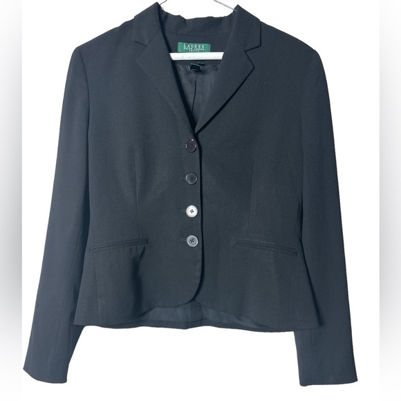 Lauren Ralph Lauren Women’s Blazer Size 8P Black Single Breasted Wool Blend - Picture 1 of 11